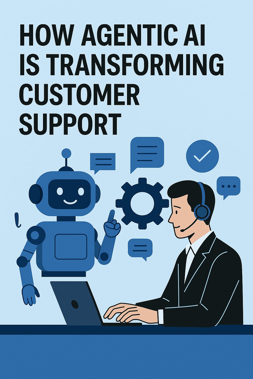 Abstract digital illustration showing colorful data streams emerging from a laptop, symbolizing agentic AI for customer support and intelligent data processing.