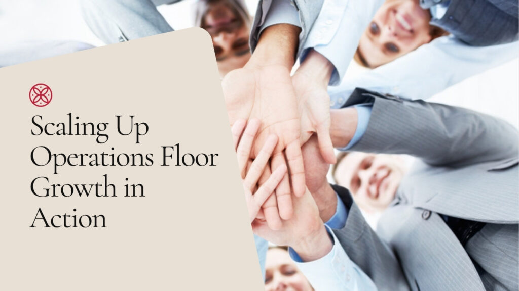 Busy operations floor scaling up with an upward growth chart on screen