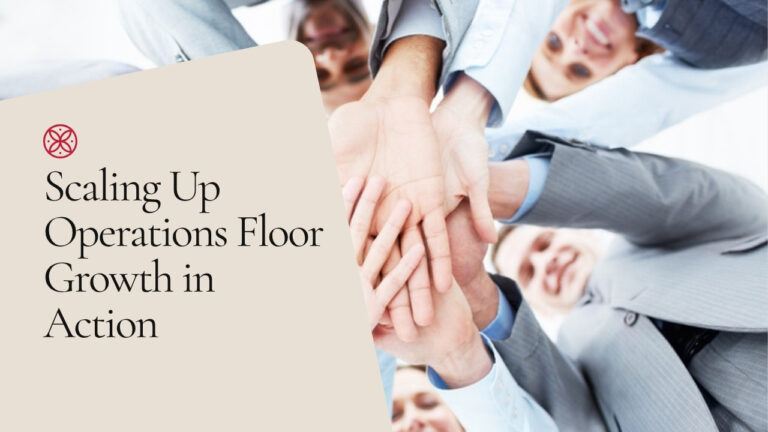 Busy operations floor scaling up with an upward growth chart on screen